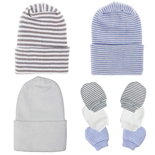 Baby Caps and Mittens Newborn Hospital Beanie Hats No Scratch Gloves Soft Babies Gift Set for Boys Girls