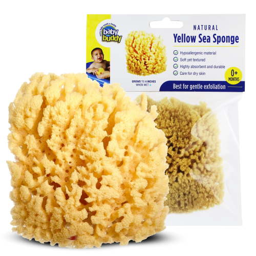 Baby Buddy Natural Baby Bath Sponge 4in for Newborn, Soft Yellow Sea Sponge, Biodegradable, 1pk