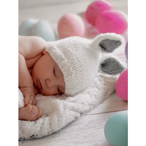 Knit Bunny Hat, White/Grey