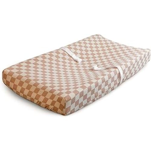 mushie Extra Soft Muslin Fitted Changing Pad Cover (Natural Check)