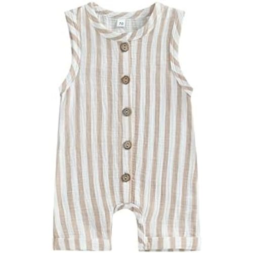 Infant Baby Boys Girls Cotton Linen Jumpsuits Sleeveless Button Down Striped Short Overalls Romper Summer Fall Outfits