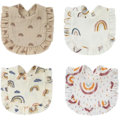 LULLASONG 4 Pack Solid Muslin Baby Bibs Baby Bandana Drool Bibs Absorbent Cotton Bibs For Unisex Boys Girls