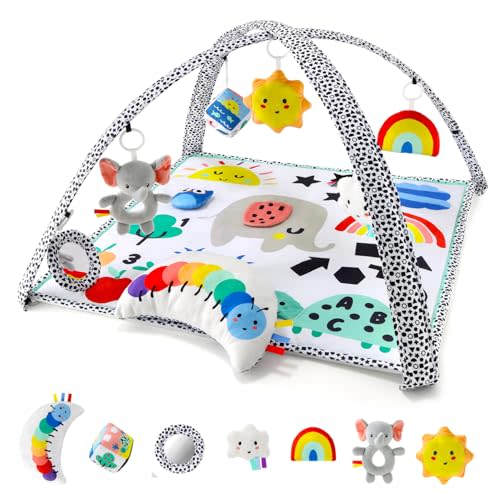 The Peanutshell Unisex Baby Play Gym & 7-in-1 Play Mat - Playmat Baby Toys 0-6, 6-12 Months Tummy Time Mat with Hanging Toys, Soft Padded Mat for Newborns, Infants - Montessori Elephant