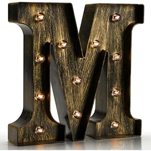 Pooqla Vintage Light Up Marquee Letters with Lights – Illuminated Industrial Style Lighted Alphabet Letter Signs - Coffee Bar Apartment Bedroom Wall Home Initials Decor A-Z
