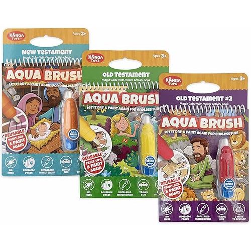 Kanga Toys 3 Pack of Bible Aqua Brush Activity Books for Kids Ages 3+: Old Testament #1, Old Testament #2, and New Testament Set