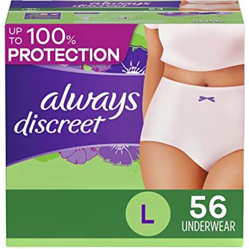 Always Discreet Incontinence & Postpartum Incontinence Underwear for Women, Large, Maximum Protection, Disposable, 28 Count x 2 Pack (56 Count total)