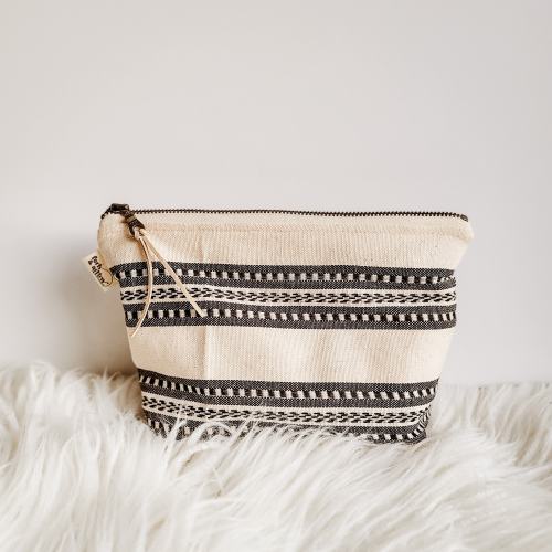 Boho Textured Black and Cream Woven Boxy Water Resistant Wet Bag