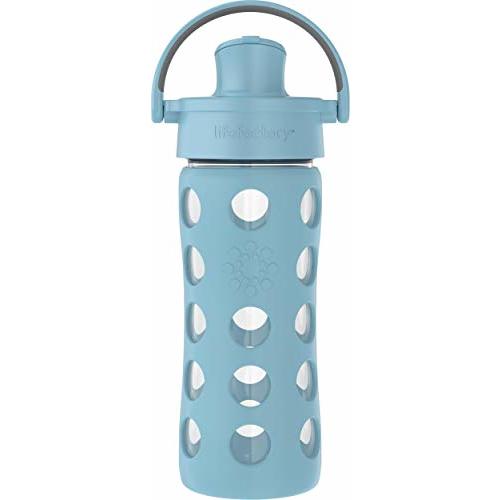 Lifefactory 12-Ounce Glass Water Bottle with Active Flip Cap and Protective Silicone Sleeve 12 oz--(Denim)