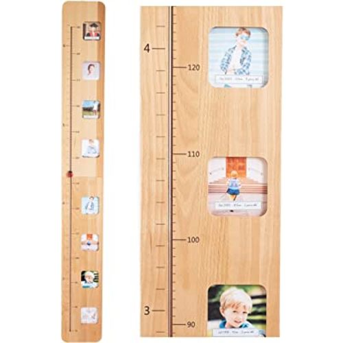 Kids Beech Wood Wall Growth Chart with Photo Windows. Capture Growth Milestones with Pictures. Neutral Wooden Decor Height Ruler Keepsake Gift for Babies, Boys or Girls
