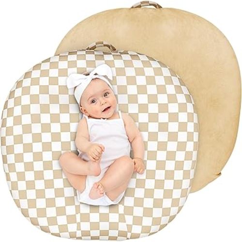 Newborn Lounger Cover, Soft Comfortable Baby Lounger Cover, 1 Pack Reversible Removable Slipover for Infant Lounger Pillow, Brown Checkered (Lounger not Included)