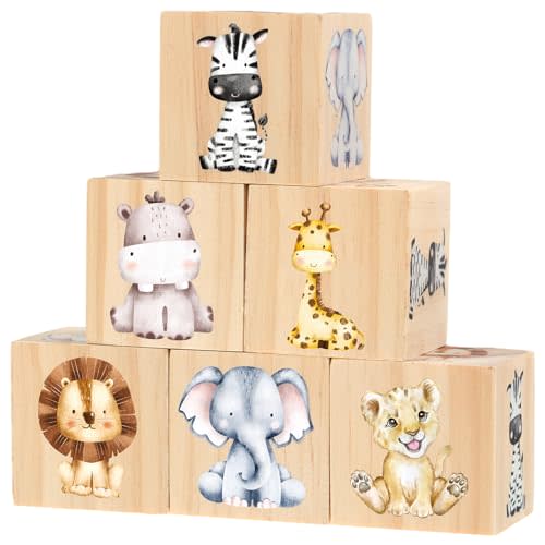Kigley 6 Pcs Nursery Decor for Girls Nursery Decor Wooden Watercolor Shelf Decor for Bedroom Playroom Gifts (Safari Nursery Decor)
