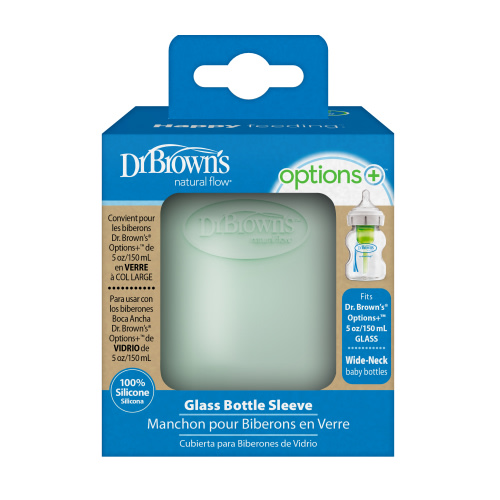 Dr. Brown's Natural Flow Options+ Glass Baby Bottle Sleeves, 100% Silicone, Wide-Neck, Mint, 1 Pack