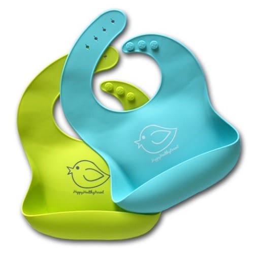 Waterproof Silicone Bib Easily Wipes Clean! Comfortable Soft Baby Bibs Keep Stains Off! Spend Less Time Cleaning After Meals with Babies or Toddlers! Set of 2 Colors (Lime Green/Turquoise) - Lime Green / Turquoise
