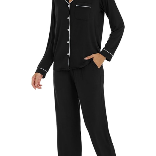 LUBOT Womens Bamboo Viscose Pajamas Super Buttery Soft 2 Piece PJ Set Button Capri Pants Long Short Sleeve Sleepwear Set