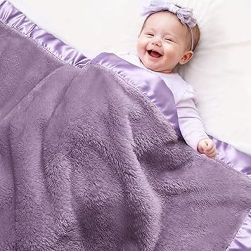 Pro Goleem Fleece Baby Blanket with 2 Inch Satin Trim Soft Plush Blanket for Boys and Girls for Babies Purple 30''x40''