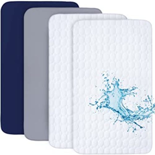 Crib Sheets and Waterproof Crib Mattress Protector 4 Pack Set,Waterproof Crib Sheets Mattress Pad Cover for Baby Boys and Girls, Grey&Navy