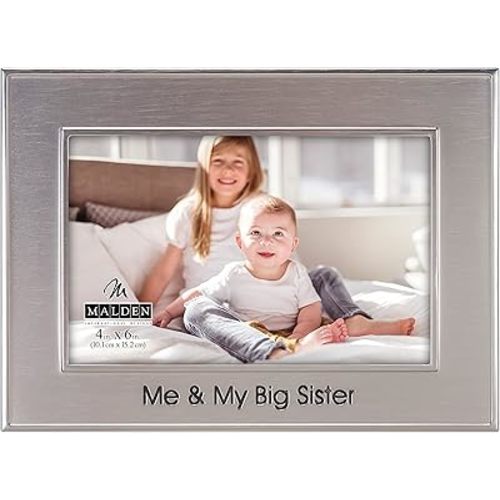 Malden International Designs 4x6 Me & My Big Sister Metal Brushed Pewter Finish Horizontal Inner And Outer Frame Borders