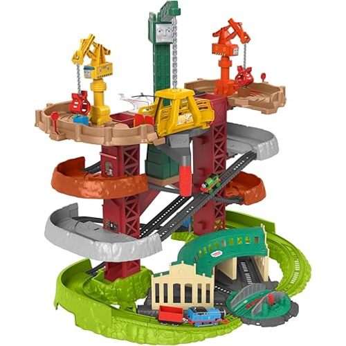 Thomas & Friends Multi-Level Toy Track Set, Trains & Cranes Super Tower, 2.5 Ft Tall with 3 Characters for Preschool Kids Ages 3+ Years (Amazon Exclusive)