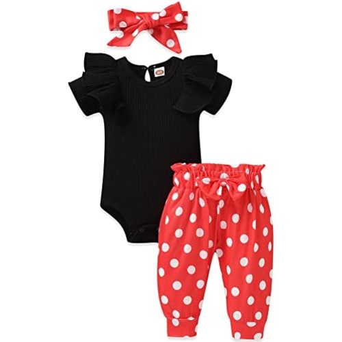 fioukiay Preemie Newborn Baby Girls Clothes Infant Little Kids Romper Bodysuit Pants Headband Clothing Set Summer Outfits