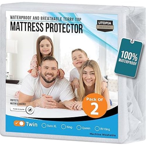 Utopia Bedding Waterproof Mattress Protector Twin Size 2 Pack, 200 GSM Breathable Terry Mattress Cover, Fitted Style with Stretchable Pockets (White)
