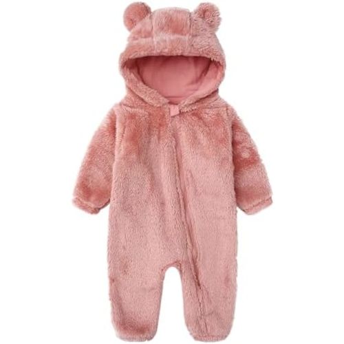 CAHL&FAUO Newborn Snowsuit Baby Cartoon Bear Onesie Warm Fleece Hooded Romper Jumpsuit