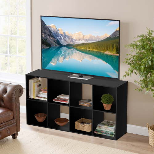 Atilioo 8 Cube Storage Organizer, Open Bookcase, Space-Saving Display Shelf with Removable Back Panels, Easy Assembly, Black