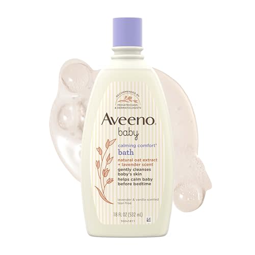 Aveeno Baby Nighttime Calming Comfort Bath, Baby Body Wash for Skin & Hair with Natural Oat Extract, Soothing Lavender & Vanilla Scent, Tear-Free Formula, No Added Parabens & Phthalates, 18 Fl Oz