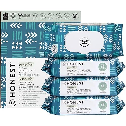 The Honest Company Clean Conscious Multi-Use Wipes | Hypoallergenic + Unscented for Sensitive Skin | Over 99% Water, Compostable, Plant Based, Baby Wipes | Balance Blues, 288 Count
