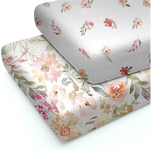 Sábanas para cuna para bebé, paquete de 2 unidades, ropa de cama floral ultrasuave para colchón de cuna y camas pequeñas, sábana bajera ajustable de algodón mezclado para bebé niña, comodidad y