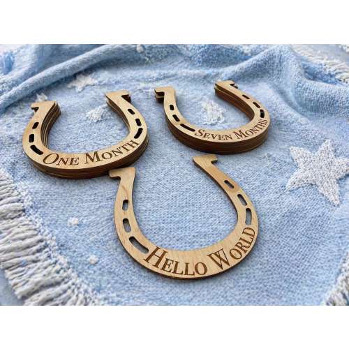 Western Baby Milestone Markers: Engraved Wooden Horseshoe Set