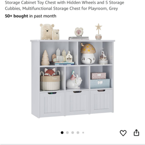 FOTOSOK Toy Storage Organizer with 3 Movable Drawers, Floor Storage Cabinet Toy Chest with Hidden Wheels and 5 Storage Cubbies, Multifunctional Storage Chest for Playroom, White