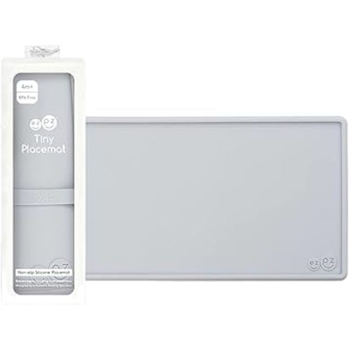 ezpz Tiny Placemat - 6 Months+ (Pewter) - Non-Slip, 100% Silicone Placemat for Toddlers and Babies - Fits on Most Highchair Trays - Rolls-Up - Dishwasher Safe