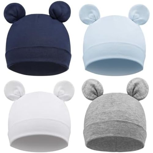 DRESHOW BQUBO 4 Pieces Baby Beanie Newborn Toddler Soft Cute Knit Hat Hospital Hats for Baby Boys Infant Cap Beanies