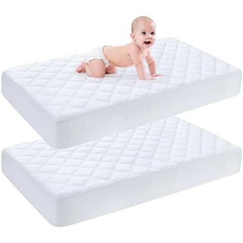 2 Pack Waterproof Crib Mattress Protector, Quilted Fitted Crib Mattress Pad, Ultra Soft Breathable Toddler Mattress Protector Baby Crib Mattress Cover by Yoofoss (52''x28'')