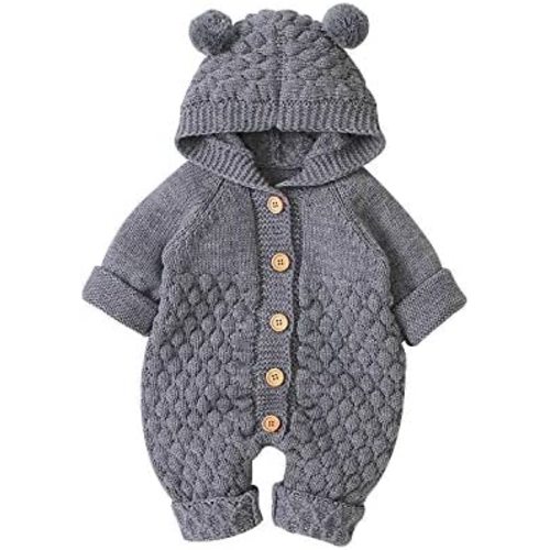 DovFanny Toddler Hooded Knitted Jumpsuit for Baby Boy Girl Sweater Romper Warm Long Sleeve Outfit