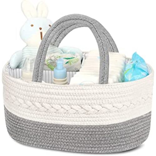 Maliton Diaper Caddy Organizer for Unisex- Cotton Rope for Changing Table, Nursery Storage, Newborn Baby Must Have Items
