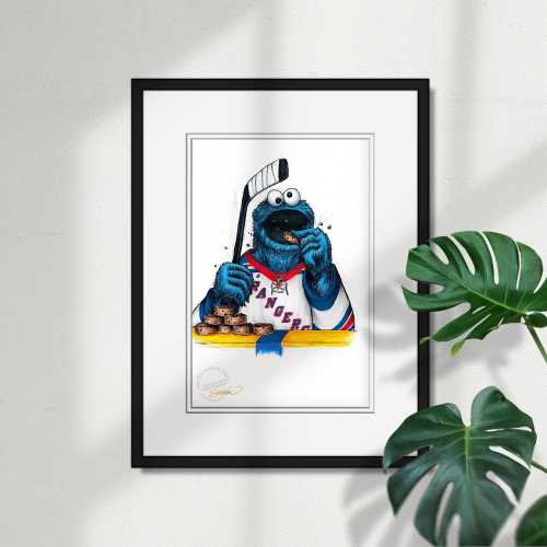 New York Rangers Cookie Monster Sketch Print - NHL and Sesame Street Licensed Limited Edition Art Wall Decor Poster Print by S. Preston