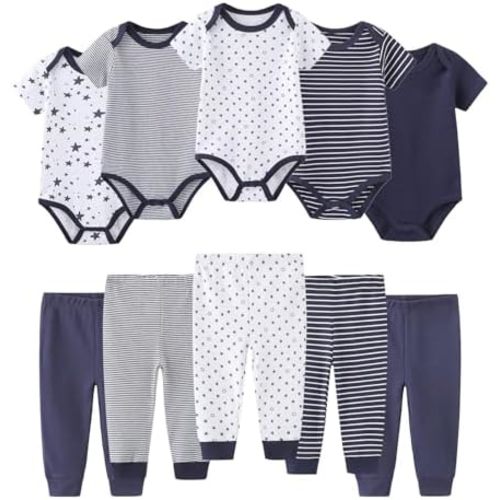 Baby Bodysuit and Pant Set 10-pcs Cotton Soft Newborn Boy Girl Clothes Outfits