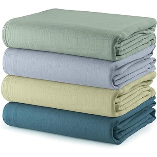 Comfy Cubs Muslin Swaddle Blankets Pack of 4, 47 x 47 Inches, Soft Cotton Baby Blanket Set, Large Multipurpose Swaddling Wraps for Newborns - Self-Soothing Swaddle - Sage, Pacific Blue, Fern, Neptune