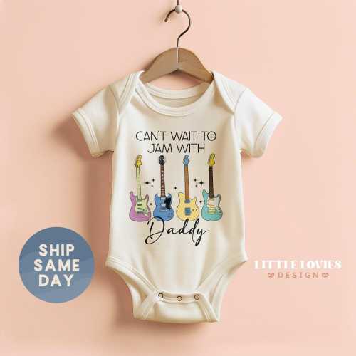 Can't Wait to Jam with Daddy Baby Onesies® Brand, Guitar Baby Bodysuit, Father's Day Gift for New Dad, Music Inspired Baby Outfit(CA-D115)