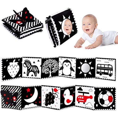 Black and White High Contrast Baby Toys 0-6 6-12 Months Soft Book for Newborn Brain Development Tummy Time Toys Infant Sensory Crinkle Toys 0-3 3-6 Month Montessori Learning Activities for Babies