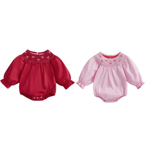 Toddler Baby Girl Smocked Romper Cute Bow Embroidery Round Neck - TikTok Shop