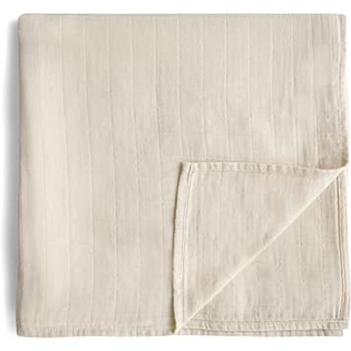 mushie Muslin Baby Swaddle Blanket | 100% Organic Cotton (Fog)