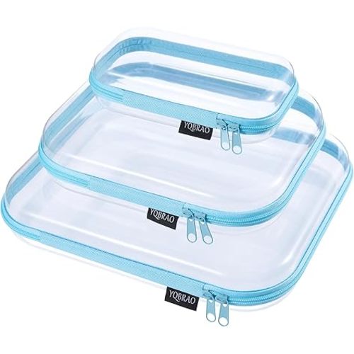 YQBRAO 3 Pack Hard Sided Clear Zipper Case for Storage- Thickened-Grade Clear Hard Shell Zipper Case for Organizing Bead, Handicrafts, Sewing, Playdo (Blue, LMS)