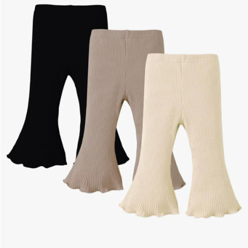 SOBOWO Baby Girl Flare Pants 3 Pack Toddler Solid Ribbed Ruffle Bell Bottoms Pants Trousers Fall Outfits