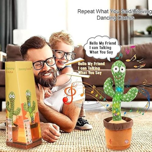 Emoin Dancing Cactus Baby Toys 6 to 12 Months, Talking Cactus Toys Repeats What You Say Baby Boy Toys, Dancing Cactus Mimicking Toy with LED English Sing Talking Musical Toys - A-Dancing Cactus Mimicking