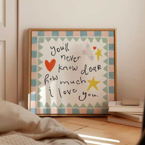 You&#39;ll Never Know Dear How Much I Love You, Illustration Print, Digital Download Art Print, Wall Art, Nursery Decor, Abstract Painting