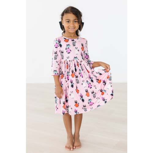 Purr-fectly Spooky 3/4 Sleeve Pocket Twirl Dress | Mila & Rose