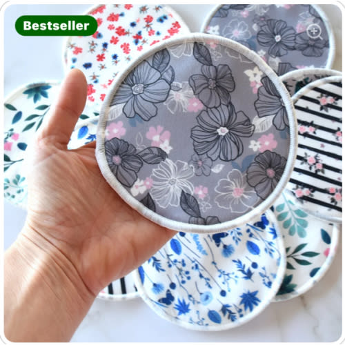 Reusable Breast Pads (12 Pack) - Washable Organic Bamboo Nursing Pads (Fabric Pouch + Laundry Bag included)