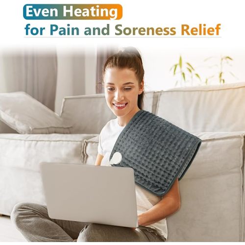 Comfytemp Heating Pad for Back Pain & Cramps Relief, FSA HSA Eligible Electric Heating Pads Large — 2H Auto Off & 6 Heat Levels, Washable Full Body Heat Pad, Birthday Gifts for Women Men Mom, 12"x24" - Light Grey